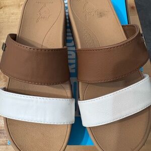 Reef Two-Tone Brown and White Platform Slide Sandals